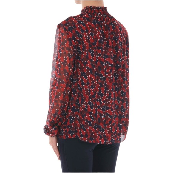 Diane Von Furstenberg Aleni SILK Smocked Long Sleeve Blouse Red Blue Geometric 2 - Picture 4 of 10